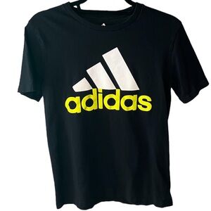 Adidas Boys Short Sleeve Logo T-Shirt in Black, White & Green Size L ( 14 / 16)